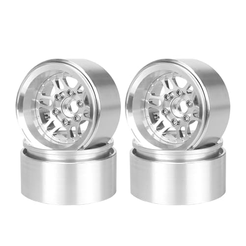 4PCS 1.9" Beadlock Wheel Rims Offset-10mm Aluminum Alloy Metal Wheel Hub for 1/10 RC Rock Crawler Car for Axial SCX10 TRX4 TRX6 D90 D110 Upgrade Accessories (Silver) - color: Silver