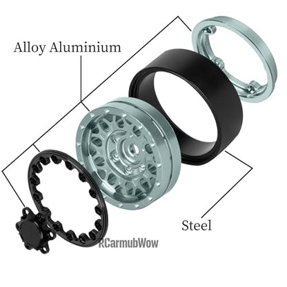 1.3" Beadlock Wheels Tires Set Aluminum Alloy w/Metal Steel Ring for TRX4M SCX24 FCX24 Ascent-18 1/18 1/24 RC Crawler Upgrade Parts,RCarmubWow 1.3 Beadlock Wheels and Tires,4pcs,Titanium - color: Titanium(4pcs)