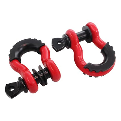 2 Pack D Ring Shackles 3/4" Shackle 41,887Ibs Break Strength - Heavy Duty Clevis Shackles with 7/8" Screw Pin and Isolator Washer Kit for Tow Strap Winch Off Road Vehicle Recovery, Red - color: RED-S