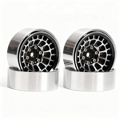 1.3” Aluminum Beadlock Wheels, -4.53mm Offset CNC 7 mm Hex Rims for 1/18 1/24 RC Crawler TRX4M, Axial SCX24 AX24, Redcat Ascent-18, FMS FCX24, 4 pcs, Black - color: Black