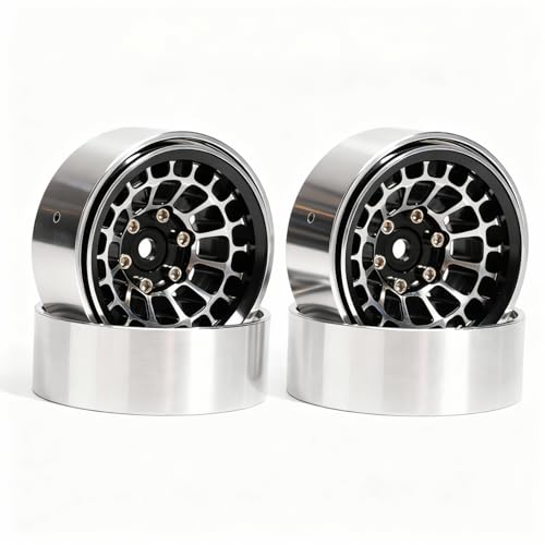 1.3” Aluminum Beadlock Wheels, -4.53mm Offset CNC 7 mm Hex Rims for 1/18 1/24 RC Crawler TRX4M, Axial SCX24 AX24, Redcat Ascent-18, FMS FCX24, 4 pcs, Black - color: Black