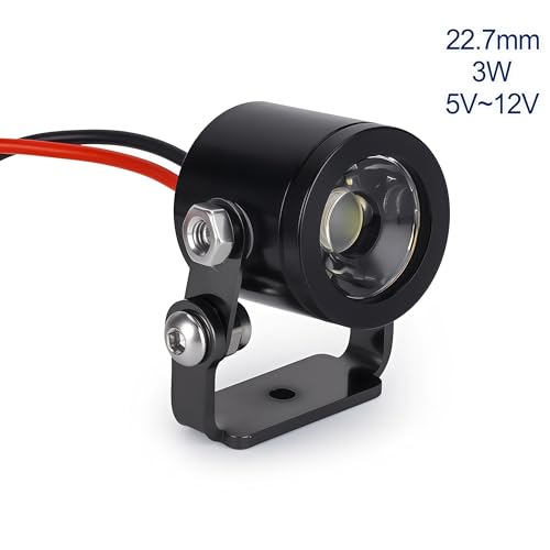 AMK 1/10 RC Crawler LED Lights, 2Pcs 3W Aluminum Headlights Spotlight, 5-12V RC Light Kit with Receiver or 2S/3S Power for Axial SCX10 90046 RC4WD D90 TRX4 TRX6 DIY Upgrade Accessories (Black) - color: Black