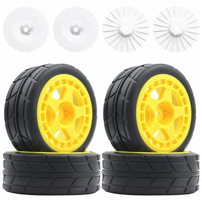 66mm 4PCS 1/10 RC On-Road tires and Hard Plastic wheels set Hex 12mm For WRC Drift Car Conversion 1/10 RC On-Road Car Traxxas Tamiya FW06 TT02 HPI HSP 94122 Kyosho%T066 (Yellow) - color: Yellow