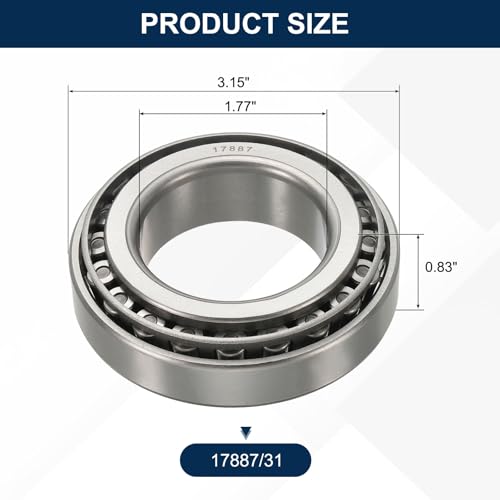 uxcell 17887/31 Tapered Roller Bearing Cone and Cup Set, 1.77" Bore x 3.15" OD x 0.83" Thick, Chrome Steel Taper Bearing Set, ABEC-3 - size: 17887/31