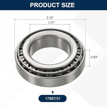 uxcell 17887/31 Tapered Roller Bearing Cone and Cup Set, 1.77" Bore x 3.15" OD x 0.83" Thick, Chrome Steel Taper Bearing Set, ABEC-3 - size: 17887/31