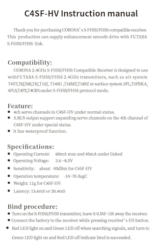 Corona C4SF C4SF-HV 2.4GHz 4 Channels S-FHSS/FHSS SBUS Compatible Receiver for FUTABA S-FHSS FHSS 3PV/7PX/4PLS/4PV/7PX/4PX etc Models Parts (2PCS C4SF-HV) - style: 2PCS C4SF-HV