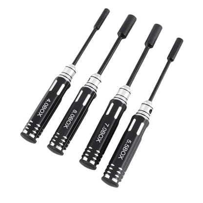 JTLB 4pcs Hex Socket Nut Driver Set Hex Wrench Set Key 4.0MM 5.5MM 7.0MM 8. with Aluminum Alloy Handle for RC Cars Model Airplanes