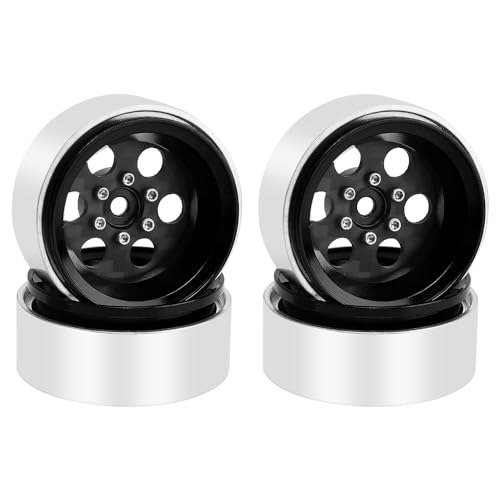 ModuWheel 1.3" Negative Offset Aluminum + Carbon Fiber Beadlock Wheels Rim for 1/24 1/18 AX24 SCX24 TRX4m Ascent18 RC Crawler,Round Pattern (Black) - color: Black