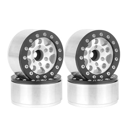 4PCS 1.55 Inch Aluminum Alloy Metal 5Spoke Beadlock Wheel Rim Hubs Replacement Accessory for AX90069 D90 TF2 CC01 Tamiya 1/10 RC Crawler Car Upgrade Parts (Black Silver) - color: Black Silver