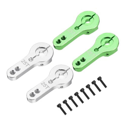 MECCANIXITY 4 Pcs Aluminum Alloy 25T Steering Servo Arm Horn for DIY RC Car/Boat/Airplane Boat Accessories, Green/Silver - color: Green/Silver