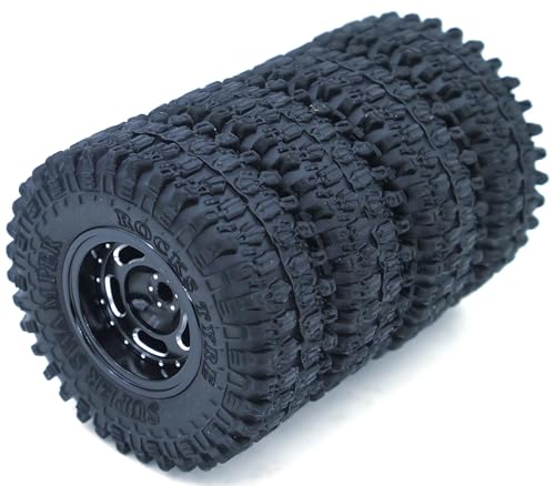 RC 1.0 Aluminium Beadlock Wheel and Tire Set For SCX24 1/24 1/18 RC Crawler FK1001(Black) - color: TW1001 Black