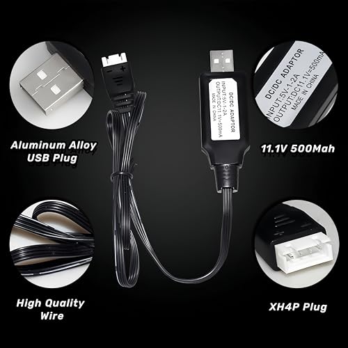 11.1V XH-4P 500mah USB Charger Cable for 11.1V 3S 3 Cell Lipo Battery RC Toys,Splatter Ball Gun, RC Car, RC Boat,RC Trucks and RC Plane