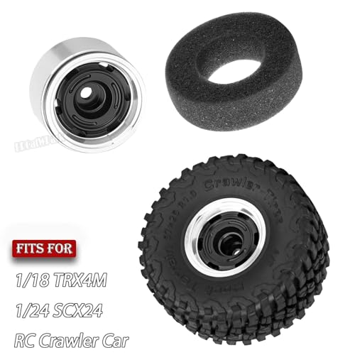 RC 1.0 Wheels and Tires for 1/18 TRX4M,1/24 Axai1 SCX24 RC Crawler Car,RC Aluminum Wheel Rims & Rubber Tires w/Foam Inserts,RC 1.0 Off Road Buggy Rally Wheels and Tires,Black - color: Black - (4pcs Bailuchi Tires)