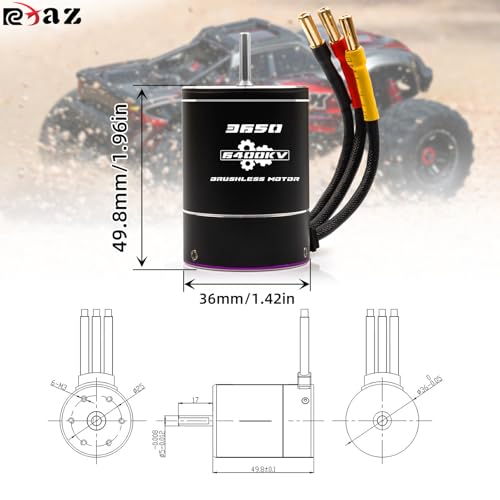 550 3650 Brushless Motor 3.175mm Shaft 1/10 6400KV Waterproof for 1:10 Scale RC On-Road Race Drift High Speed Car Traxx TRX4 Axial SCX10 (6400kv)