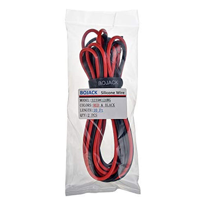 BOJACK 12 Gauge Silicone Wire 10 feet red and 10 feet Black Flexible 12 AWG Stranded Copper Wire(Pack of 1 Pair) - size: 12 AWG silicone wire 10ft red and 10ft black