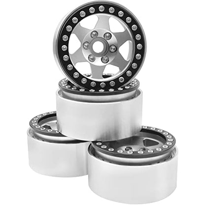 4Pack Aluminum Alloy 1.9" Beadlock Wheel Rims Hubs 6-Spoke Compatible with Traxxas TRX4 Axial SCX10 SCX10-II 90046 Wraith D90 D110 Tamiya CC01 1/10 RC Crawler Car (Silver)