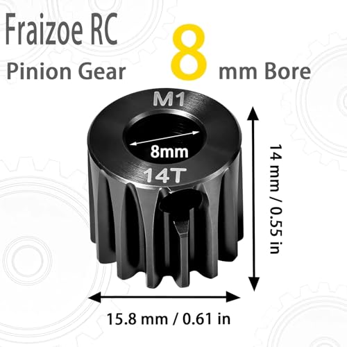 14T M1 8mm Steel Pinion Gear with 8mm to 5mm Adapter Shaft for Traxxas 1/5 X-MAXX 1/10 RC Car Buggy Truck, Available in 14T to 30T Mod 1 Motor Gear for Enhanced Performance and Durability - size: 14T