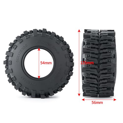 RCHUBAM 4Pcs 2.2" Rubber Wheel Tires for for 1/10 SCX10 AXI03004 AXI03007 | 125*56mm Tires,Deep Claw Tread Mud Terrain Tires with Insert Foam