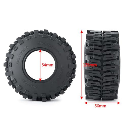 RCHUBAM 4Pcs 2.2" Rubber Wheel Tires for for 1/10 SCX10 AXI03004 AXI03007 | 125*56mm Tires,Deep Claw Tread Mud Terrain Tires with Insert Foam