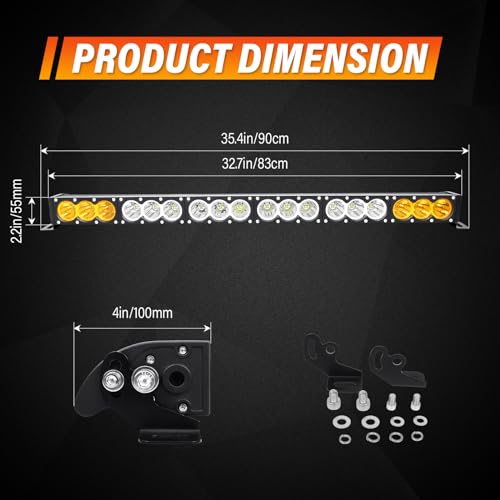 AUXTINGS 32 inch Single Row Dual Color LED Light Bar 180W Off Road Light Bar White Amber Combo LED Work Light Truck UTV 4x4 Cars SUVs ATVs Boats Fog Driving Light with Wiring Harness kit - size: 33 inch white amber