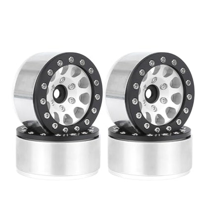 4PCS 1.55 Inch Aluminum Alloy Metal 10Holes Beadlock Wheel Rim Hubs Replacement Accessory for Tamiya AX90069 D90 TF2 CC01 CC02 1/10 RC Crawler Car Upgrade Parts (Black Silver) - color: Black Silver