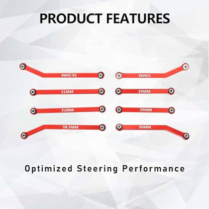 SCX24 Links High Clearance Links Chassis Suspension Steering Links Set for Axial SCX24 Upgrades 1/24 RC Crawler - color: Red