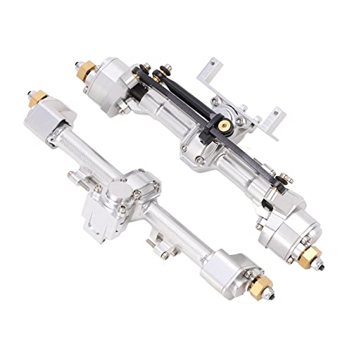 RC Car Metal Front Rear Portal Axle Set Assembly, Aluminum Alloy Housing with CNC Machined Steel Gears for Axial 1/24 SCX24 Upgrade (Silver) - color: Silver