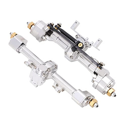 RC Car Metal Front Rear Portal Axle Set Assembly, Aluminum Alloy Housing with CNC Machined Steel Gears for Axial 1/24 SCX24 Upgrade (Silver) - color: Silver