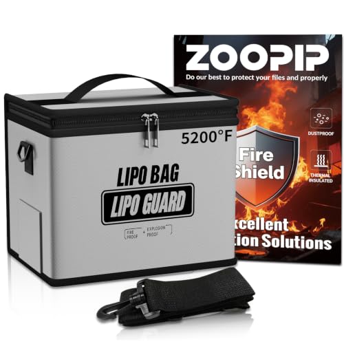 Fireproof Explosionproof Lipo Battery Bag with Shoulder Strap | 5200°F Heat Resistant,Large Capacity,Safe Charging&Battery Storage,RC Drone LiPo Battery Protection, Silver, 9.8x5.5x8.8in
