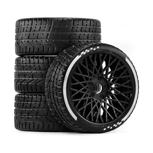 4PCS RC Highway Off-Road Truck Wheels & Tires - Compatible with 1/8 Typhon 6S BLX, 1/7 Infraction 6S BLX/Limitless - Foam Insert Plastic Rims （4 Small ） (Black（4pcs）) - color: Black（4pcs）