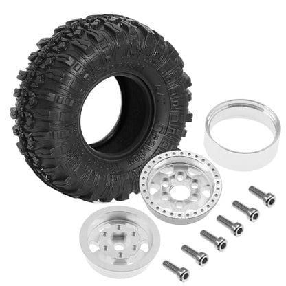 REDSPIDER 1.0 Beadlock Wheels and Crawler Tires 4pcs Aluminum Rim for RC Crawler Axial SCX24 Gladiator Bronco C10 Deadbolt FCX24 (Silvery) - color: Silvery