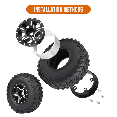 4PCS 1.0 Beadlock Wheel Rims Tires Set w/Locknuts and Wrench for 1/24 RC Crawler Car Axial SCX24 90081 AXI00001 AXI00002 Parts (Style 2)