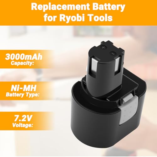 Joiry 7.2V 3000mAh Ni-MH Replacement Battery with Higher Safety & Longer Runtime - Compatible with Ryobi B-723F B-7220F B-7215 1400668 6404651 6406501 6407031 - size: 1-Pack