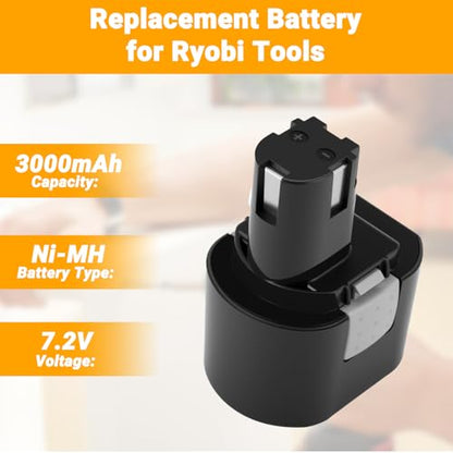Joiry 2-Pack 7.2V 3000mAh Ni-MH Replacement Battery with Higher Safety & Longer Runtime - Compatible with Ryobi B-723F B-7220F B-7215 1400668 6404651 6406501 6407031 - size: 2-Pack