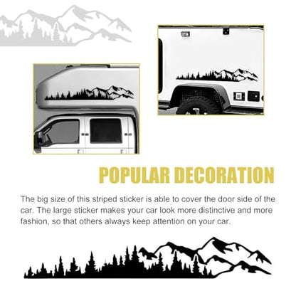 2 PCS Car Mountain Decals, Mountain Tree Forest Body Sticker, Cuttable Waterproof Decorative Film for Side Door Trunk Tailgate, Self-Adhesive Scratch Cover Protective Exterior (Black)