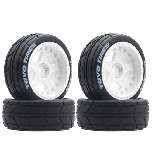 65mm 4PCS 1/10 RC On-Road tires and Hard Plastic wheels set Hex 12mm For WRC Drift Car Conversion 1/10 RC On-Road Car Traxxas Tamiya FW06 TT02 HPI HSP 94122 Kyosho%T068 (White) - color: White