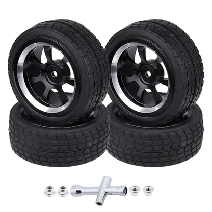 Preglued 2.64" OD Aluminum Metal 12mm Hex Wheels and Tires Set for 1/10 On-Road Racing RC Touring Cars Drift, Compatible with Traxxas 4Tec 2.0/3.0, Tamiya TT01 TT02, HPI RS4, Redcat(Color D) - color: Color D