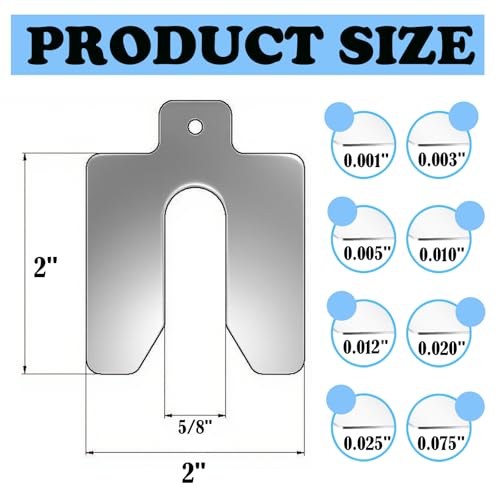 40 Pcs 304 Stainless Steel Slotted Shim Kit,8 Different thicknesses, 5 Pcs of Each Thickness (2" X 2")