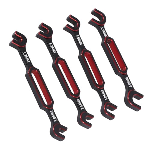 RC Wrench Set with 8 Sizes 3.0-6.0mm, Aluminum Alloy, 4 Pcs Turnbuckle Nut Ball Joint Remover - Durable Lightweight Tool, Versatile Use for RC Crawler Car and Boat Repair (Red)
