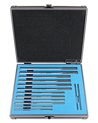 Accusize Industrial Tools Chucking Reamer Set, 0.1240" to 0.5010", 14 Pc | HSS M2 Premium, Straight Flute, Right Hand Cut, ANSI, Aluminum Case, 5528-SX00 - size: Over & Under Size 0.1240"-0.5010"