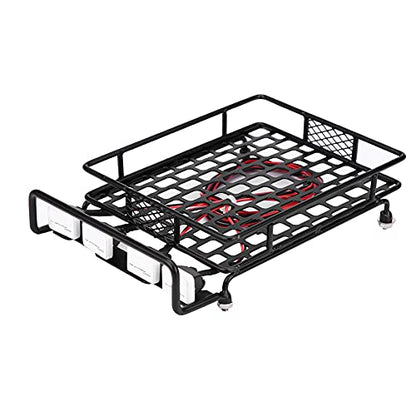 Large Size Roof Rack Luggage Carrier with LED Light Quadrate, RC Roof Rack for Axial SCX10 1/10 Scale RC Crawler Car, High Simulation Metal Accessory with Remote Control for LED Li (2 red 2 White) - style: 2 red 2 white
