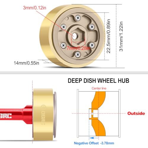 OGRC 32g 1.0 Aluminum Brass Beadlock Wheels for SCX24 AX24 TRX4M RC Car | 128g Total Weight, -3.78mm Offset, Solid Design, for Traxxas Axial Redcat 1/18 1/24 RC Crawler, Bronze - color: Bronze