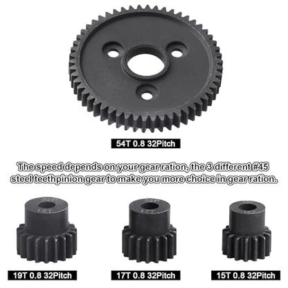 54T 0.8 32 Pitch Metal Steel 3956 Spur Gear with 15T 17T 19T Pinions Gear Sets Motor Gears for 1/10 Traxxas Slash 4x4 4WD/2WD VXL Rustler 2WD/4x4 Rally VXL Stampede 4x4 Summit E-REVO Parts