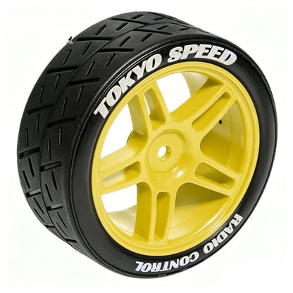 1/10 RC Rally Street Tires OD 65mm with 12mm Hex Hard Plastic Wheels for 1:10 1/12 On Road Drift Touring Car Tamiya TT01 TT02 Traxxas XV02 XV01 TA06 HPI KYOSHO PTG2 A959 4PCS (Yellow) - color: Yellow