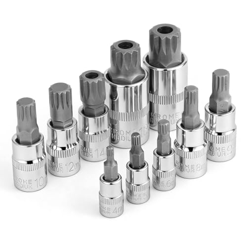 10Pcs Triple Square Spline Bit Socket Set | Premium Alloy Spline Socket Bit Set , Metric Sized S2 Steel Bits, Drive M4-M18 and Cr-V Sockets for Professionals