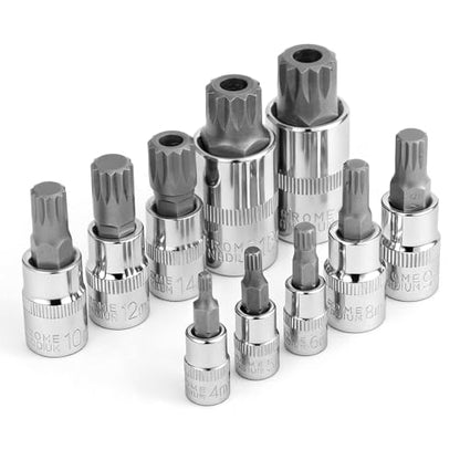 10Pcs Triple Square Spline Bit Socket Set | Premium Alloy Spline Socket Bit Set , Metric Sized S2 Steel Bits, Drive M4-M18 and Cr-V Sockets for Professionals