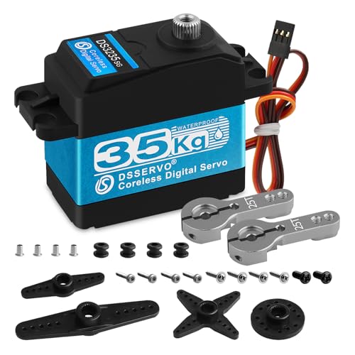35KG High Torque RC Servo Digital Servo Waterproof Full Metal Gear Steering Servo with 25T Servo Horn Compatible with 1/8, 1/10, 1/12 RC Car Crawler Robot Control Angle 180°