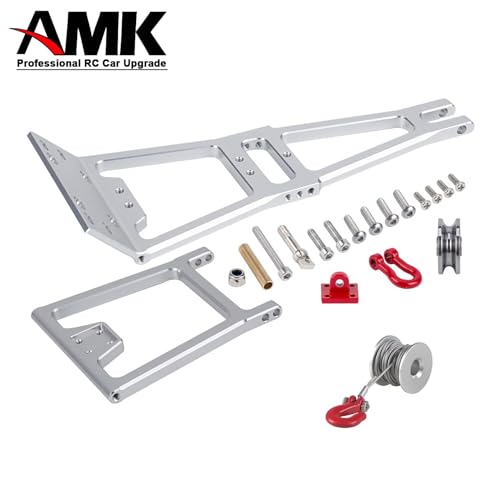 AMK Tow Truck Accessory Kit for 1/10 RC Crawler Chassis, Includes Crane Arm and Winch, Compatible with SCX10 TRX4 Capra LCG Chassis Upgrades - color: Silver