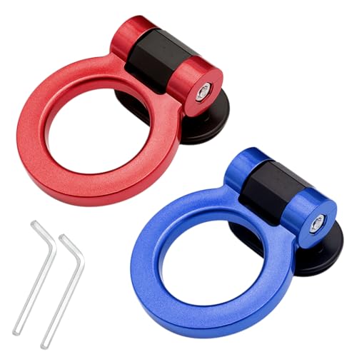 x xotic tech 2pcs JDM Track Racing Style Bumper Trailer Tow Hook Ring Decoration Sticker Universal Fit All Car Truck SUV, Red + Blue - color: Red+Blue