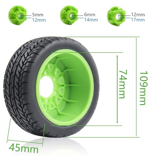 1/10 1/8 RC Short Course Truck Tires OD 4.33" and Wheels 12mm 14mm 17mm Hex for 1:8 1:10 Scale Off Road Truck Car Traxxas Slash 2WD 4×4 Rc4wd Arrma Senton Axial Losi Redcat 4PCS (Green) - color: Green